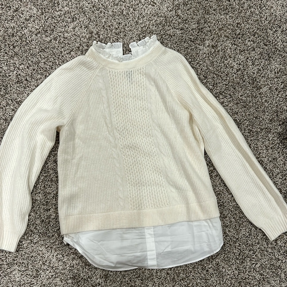 LOFT Ivory Sweater with Layered White Hem